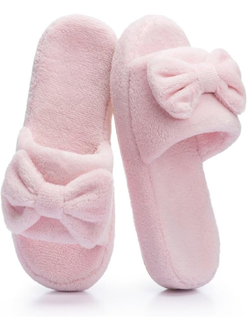 Women's Pink Cozy Soft Open Toe Plush Coral Fleece Non Slip Indoor Slippers